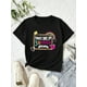 thumbnail image 1 of Camiseta gráfica divertida para el primer día de tercer grado para niñas. Cuello redondo informal negro con diseño de cámara de arcoíris y corazones. Tejido de poliéster suave para el verano. Camise, 1 of 7