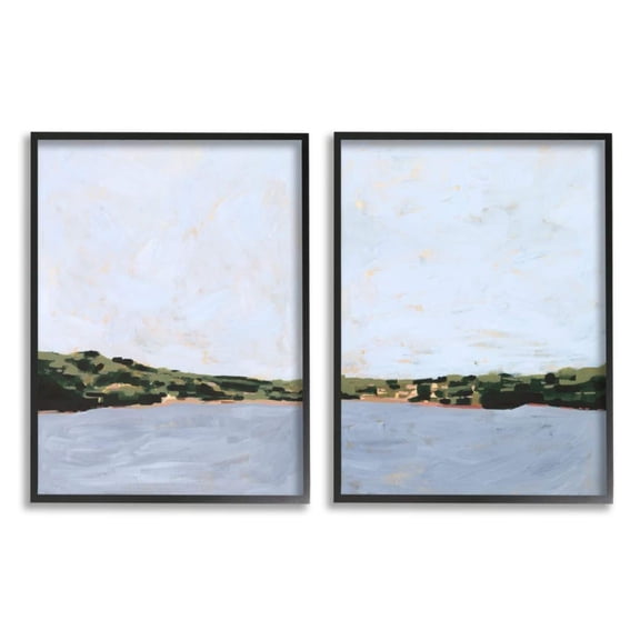 Stupell Industries Lake Shore Landscape with Soft Blue Sky Design by Victoria Borges, 2 Piece, 16" x 20", Black Framed
