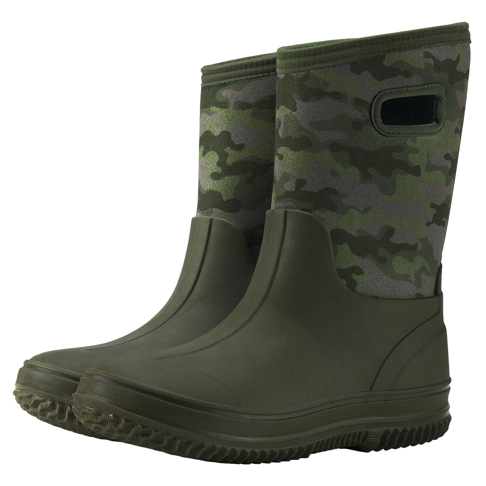 HISEA Kids Rain Boots for Boys Girls, Waterproof Insulated Rubber Neoprene Boots, Seamless Outdoor Boots with Handles Rainboot Mud Boots for Rain, Snow, Winter and Muck, Size 4BK Olive Green