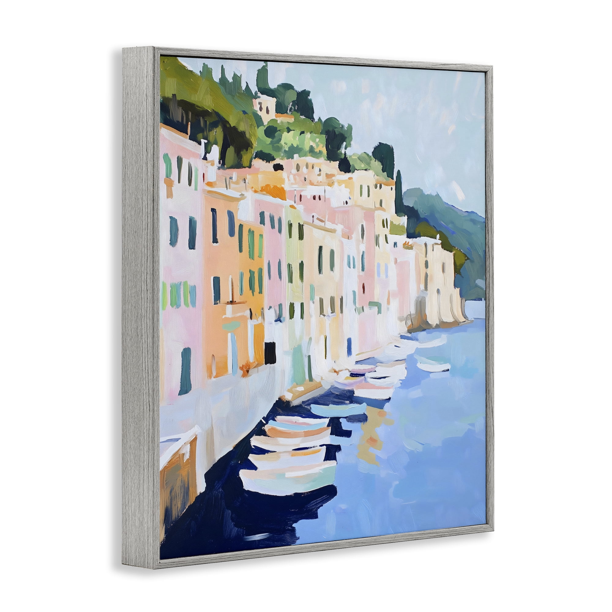 Stupell Industries Portofino Harbor View Gray Framed Giclee Art, design by The Prints Vibe