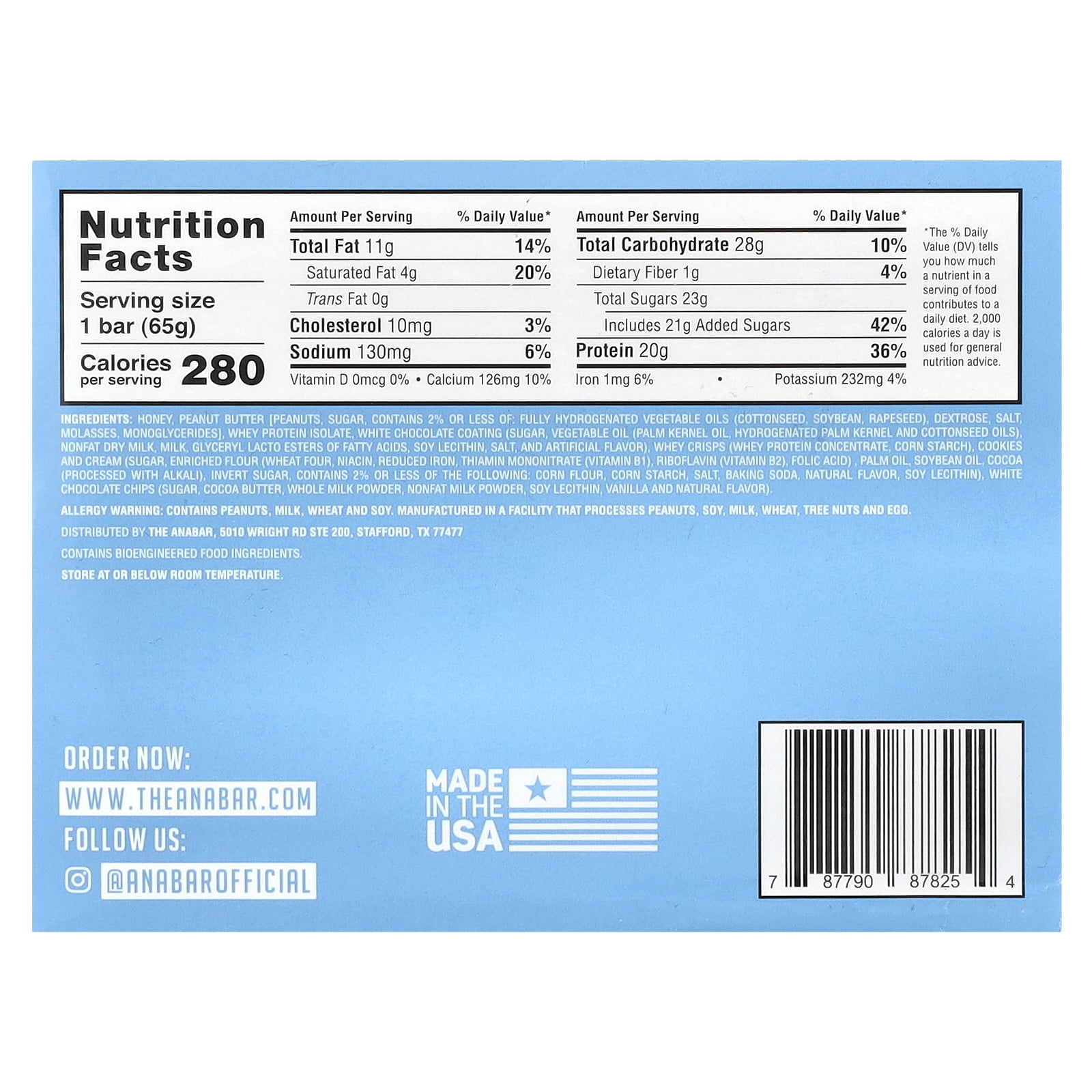 Anabar Cookies and Cream 12 Protein Bars Final Boss Performance 21 Grams