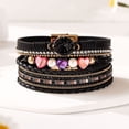 thumbnail image 2 of Women’s Multi-Layer Leather Heart Bracelet with Rhinestones – Magnetic Clasp, Retro Fashion Bangle, 2 of 6