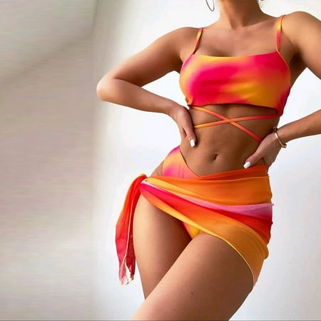 

Women s 3 Piece Sexy Bikini Gradient Print With Bra Pads And No Steel Bra