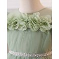 thumbnail image 6 of IBTOM CASTLE Kids Girls Princess Dress Mesh 3D Flower Ruffle Tulle Dress Flower Girl Dress Birthday Party Dress Bowknot High-low Hemline Decor Green, 6 of 7
