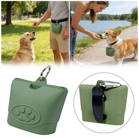 Silicone Dog Treat Pouch With Carabiner Clip Leakproof Reusable Washable Portable Training Treat Dispenser For Pet Training(1Pc-11X10X6Cm)