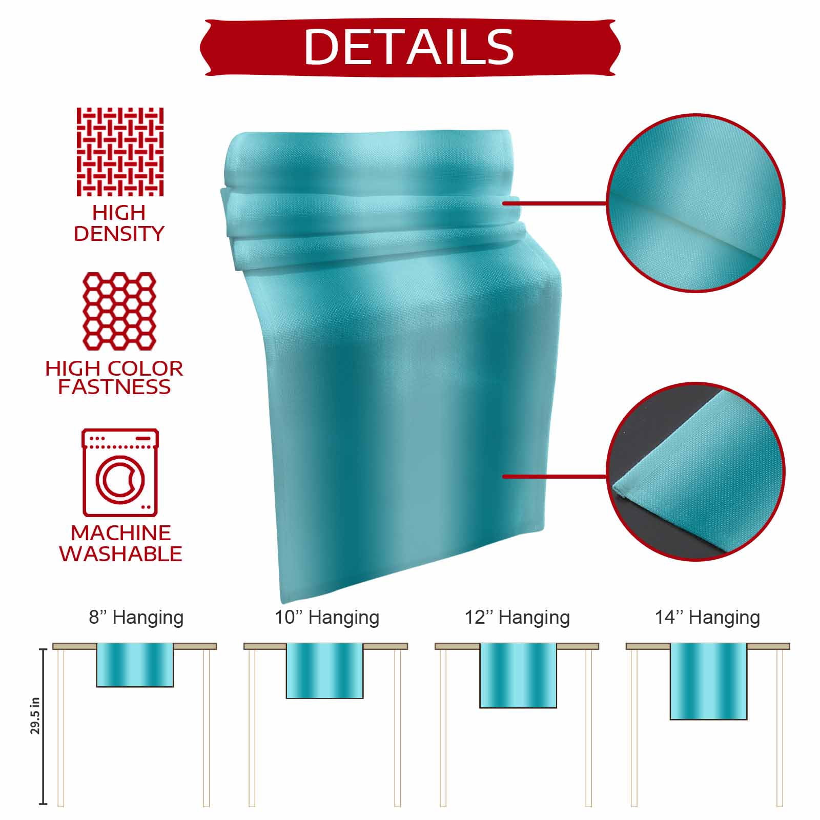 Teal Ombre Short Table Runner 60 Inches Long,Modern Abstract Art Farmhouse Gradient Cotton Linen Table Runners Dresser Scarves,Tabletop Scarf Furniture Cover for Home Dinner Party Decor 13"x60"