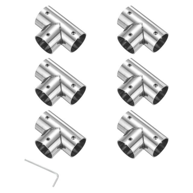 Uxcell Paquete de 6 Conectores de Tubería Estructural, Accesorios de Tubería en T de Acero Inoxidable para Tubería OD de 1" o 25MM
