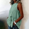 thumbnail image 6 of Sevevn Women's Summer Sleeveless Button Down Tank Top Casual Round Neck Drawstring Waist Flowy Tunic Blouse Green XL, 6 of 7