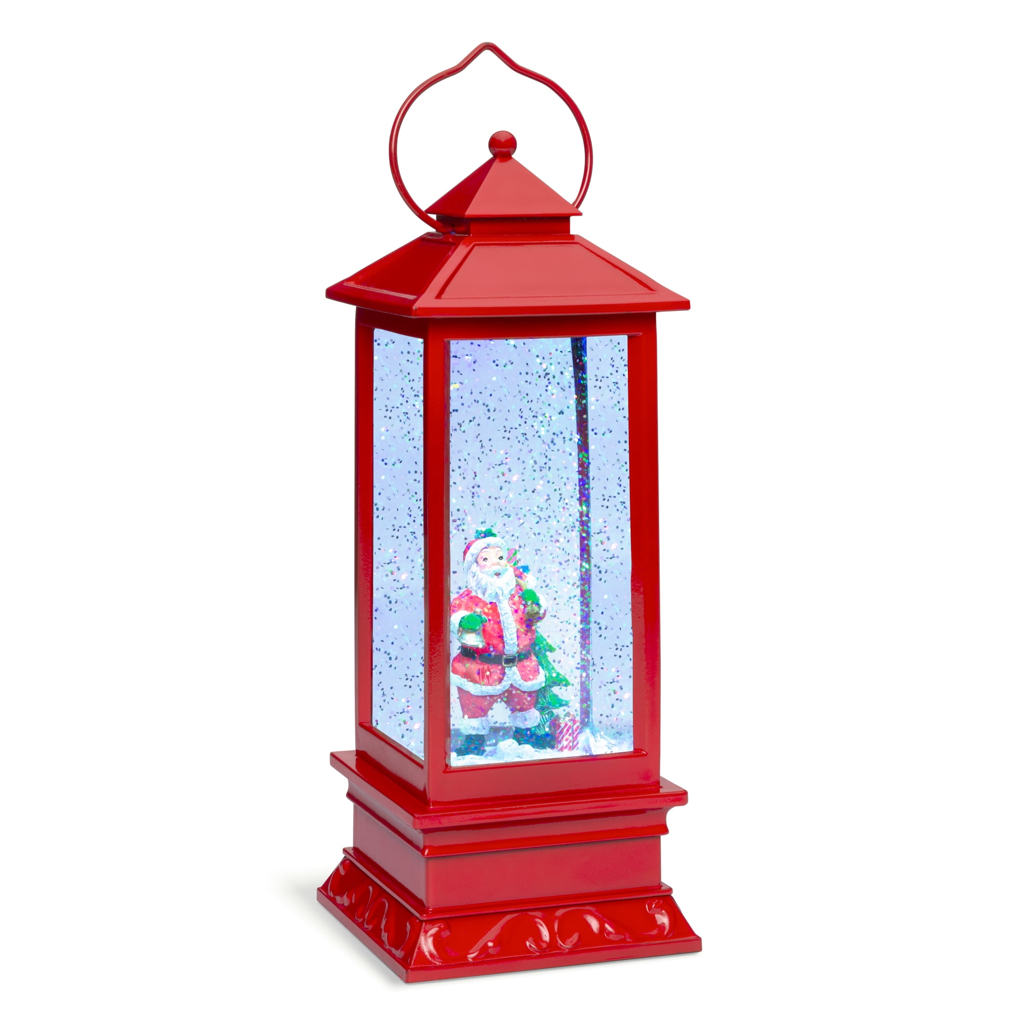 SANTA & MRS CLAUS BLACK GLITTER LANTERN main image 1