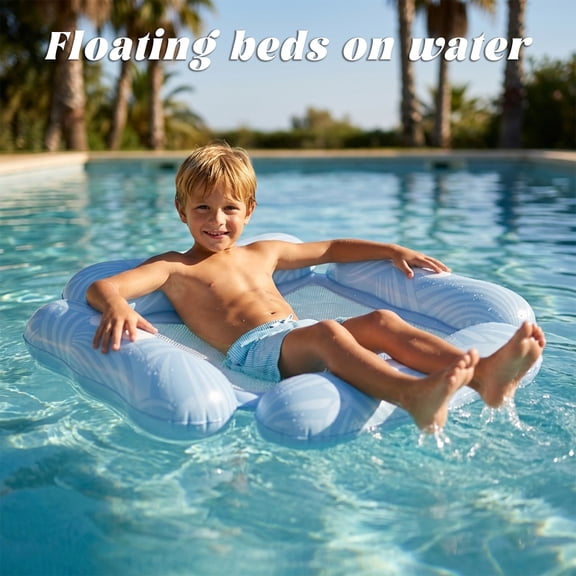 Inflatable Pool Float Lounger with Mesh Center Water Floating Mat for Summer Beach and Pool Party, Portable Floating Lounge for Adults, Swim Raft,Blue