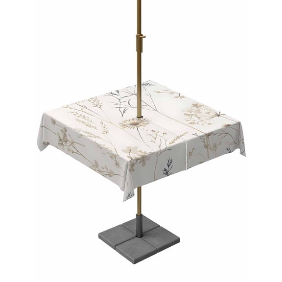 Square Outdoor Tablecloth with Umbrella Hole Beige Black Botanical Outside Table Cloth Waterproof Patio Table Cover Watercolor Floral Vintage Zipper Tablecloths for Picnic Party Camping 54x54 Inch