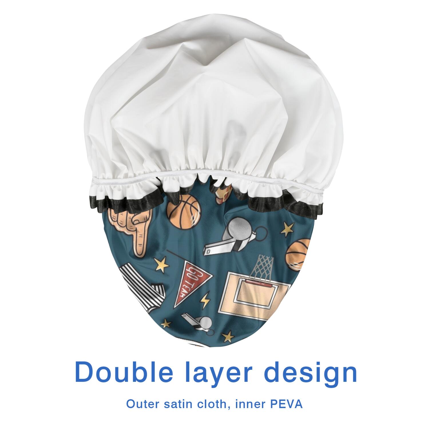 Shower Caps,Blue Basketball Related Items Pattern Waterproof Shower Cap for Women 4 Pieces,Double Reusable Hair Cover for Shower PEVA Elastic Stretch Hem