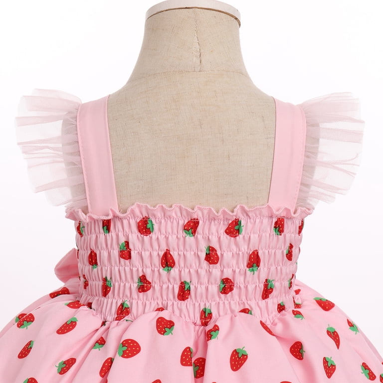 Ibtom Castle Toddler Girls Birthday Dress Cow Strawberry Shiny Confetti Tulle Princess Party Dresses for Cake Smash Photo Shoot 4-5 Years Pink