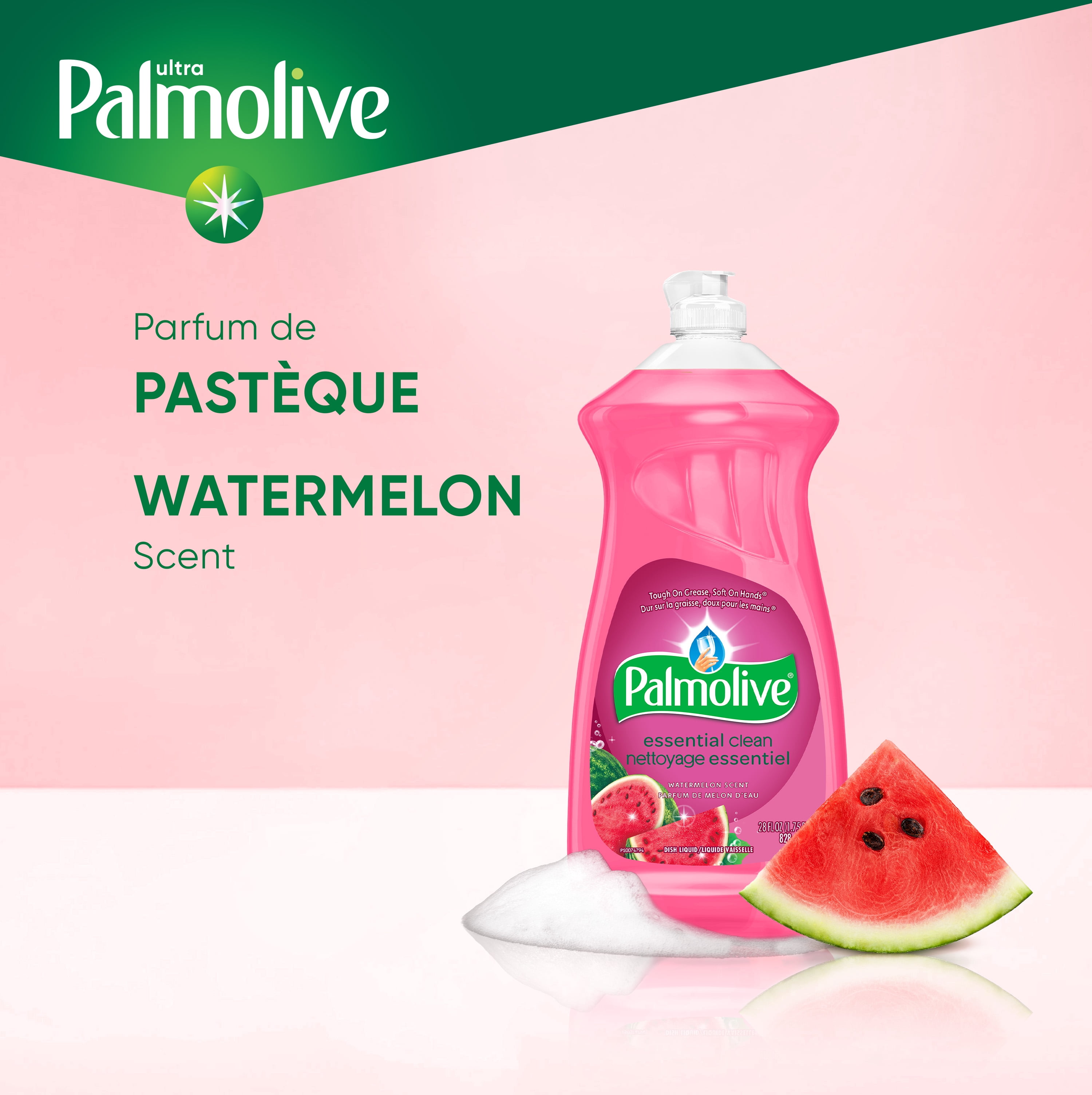 Palmolive Essential Clean Liquid Dish Soap, Watermelon Scented Dish Detergent, 828 ml Bottle