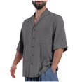 thumbnail image 3 of ZCFZJW Button Down Half Sleeve Linen Shirts for Men Big and Tall Regular Fit Casual Solid Color Soft Cotton Spread Collar Beach Vacation Tees Shirt Dark Gray M, 3 of 5