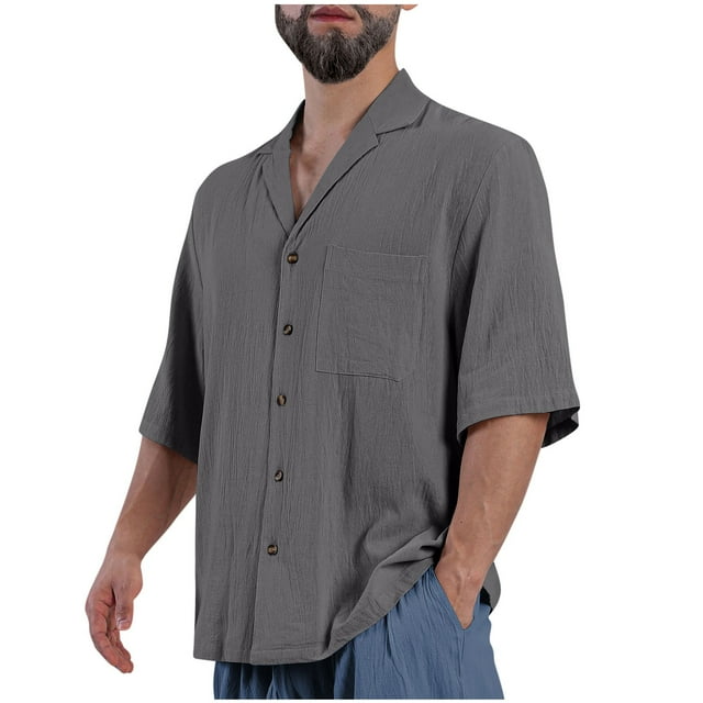 pstuiky Mangas cortas para hombre, Blusa informal de manga corta con cuello vuelto y color liso para hombre camisas casuales para hombre m
