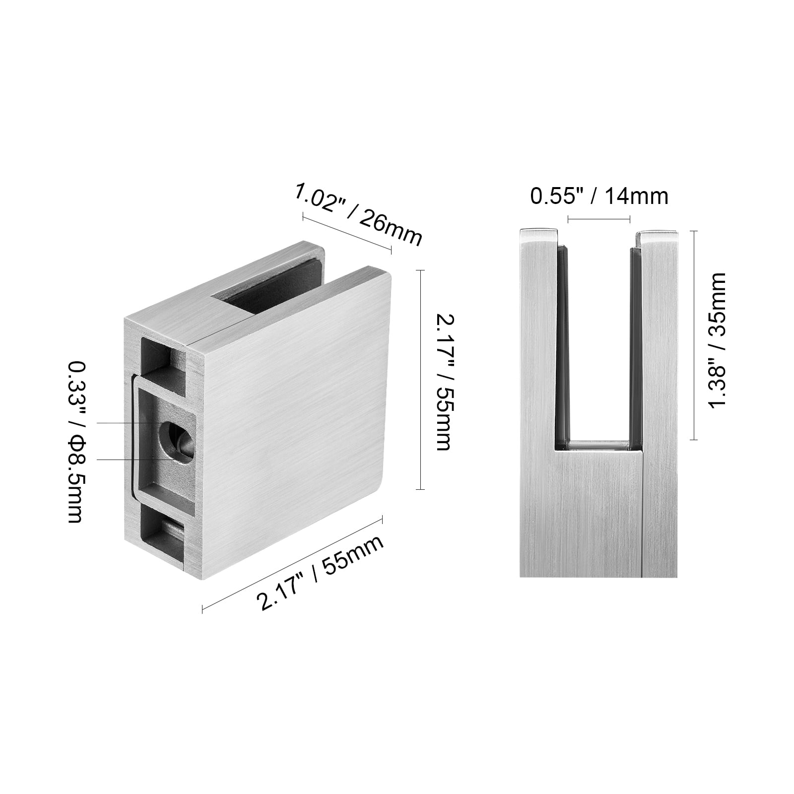 VEVOR Glass Clamp, 4 PCS Square Glass Railing Bracket for 0.31 "-0.47 " Tempered Glass, 304 Stainless Steel Glass Mounting Clamp, Glass Shelf Bracket for Balcony, Garden, Pool, Stair, Silver