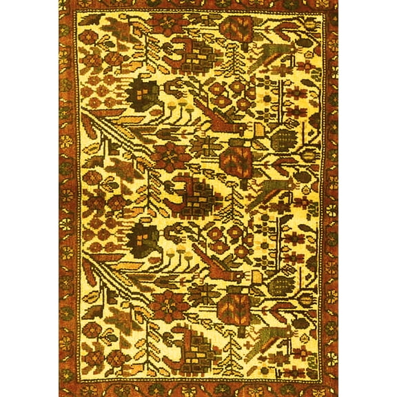 Ahgly Company Machine Washable Indoor Rectangle Persian Yellow Traditional Area Rugs, 5' x 7'