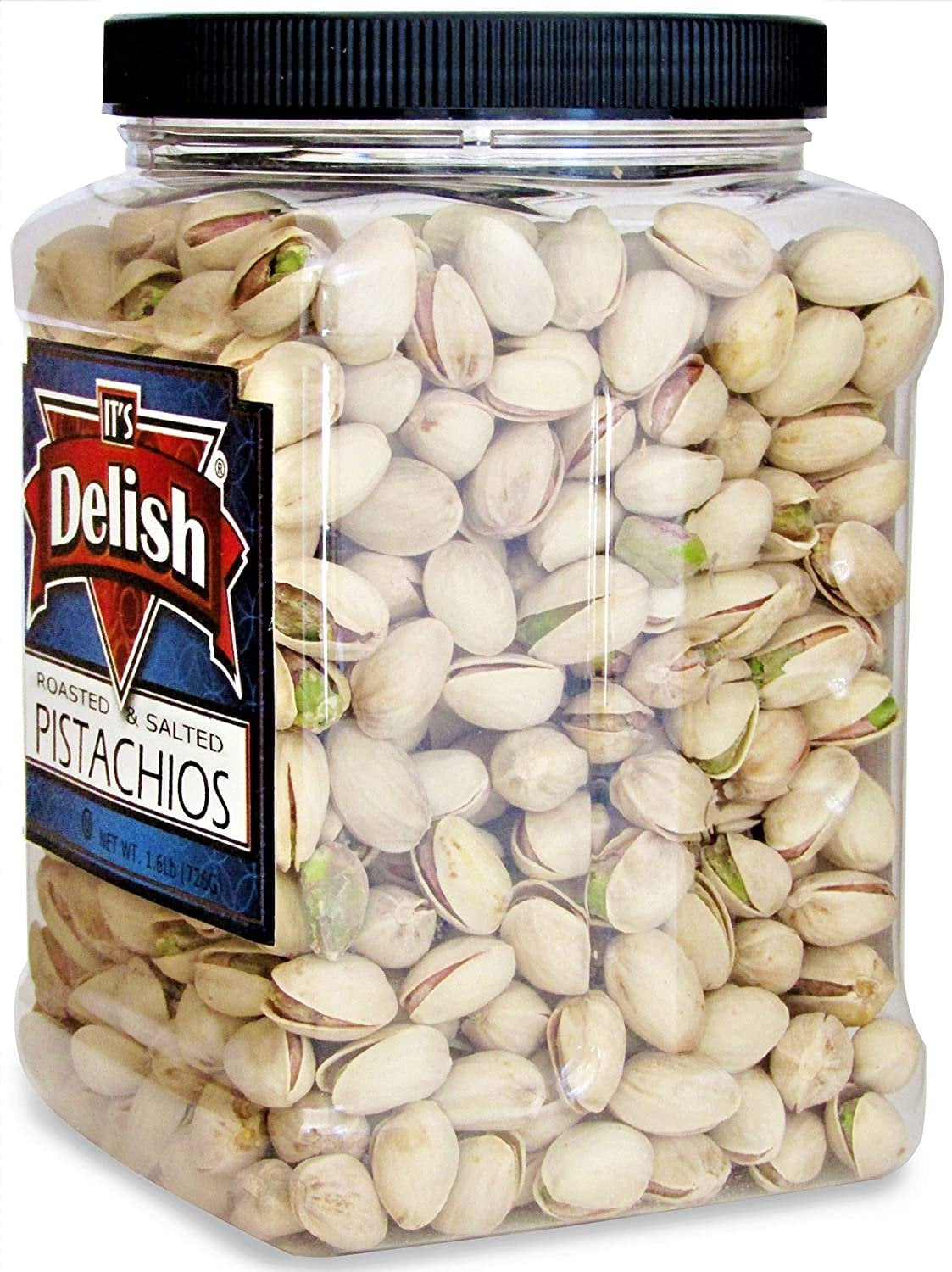 Gourmet Roasted Salted Pistachios with Sea Salt by Its Delish, 1.6 LBS Jumbo Reusable Container Jar - Bulk Style, Fresh & Crunchy Dry Roasted Pistachio Nuts in Shell with Salt - Great Kosher Snack