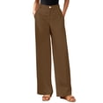 thumbnail image 3 of Women Wide Leg Pants High Waisted Spring Business Casual Outfits Trousers Palazzo Pants Pockets Brown L, 3 of 7