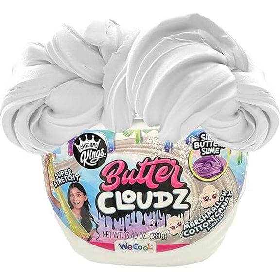 COMPOUND KINGS Fluffy Butter Cloudz Compound Bucket for Girls & Boys , Sensory Toys , Non-Toxic & Non-Sticky , Stress Relieving Tactile , (White Marshmallow)