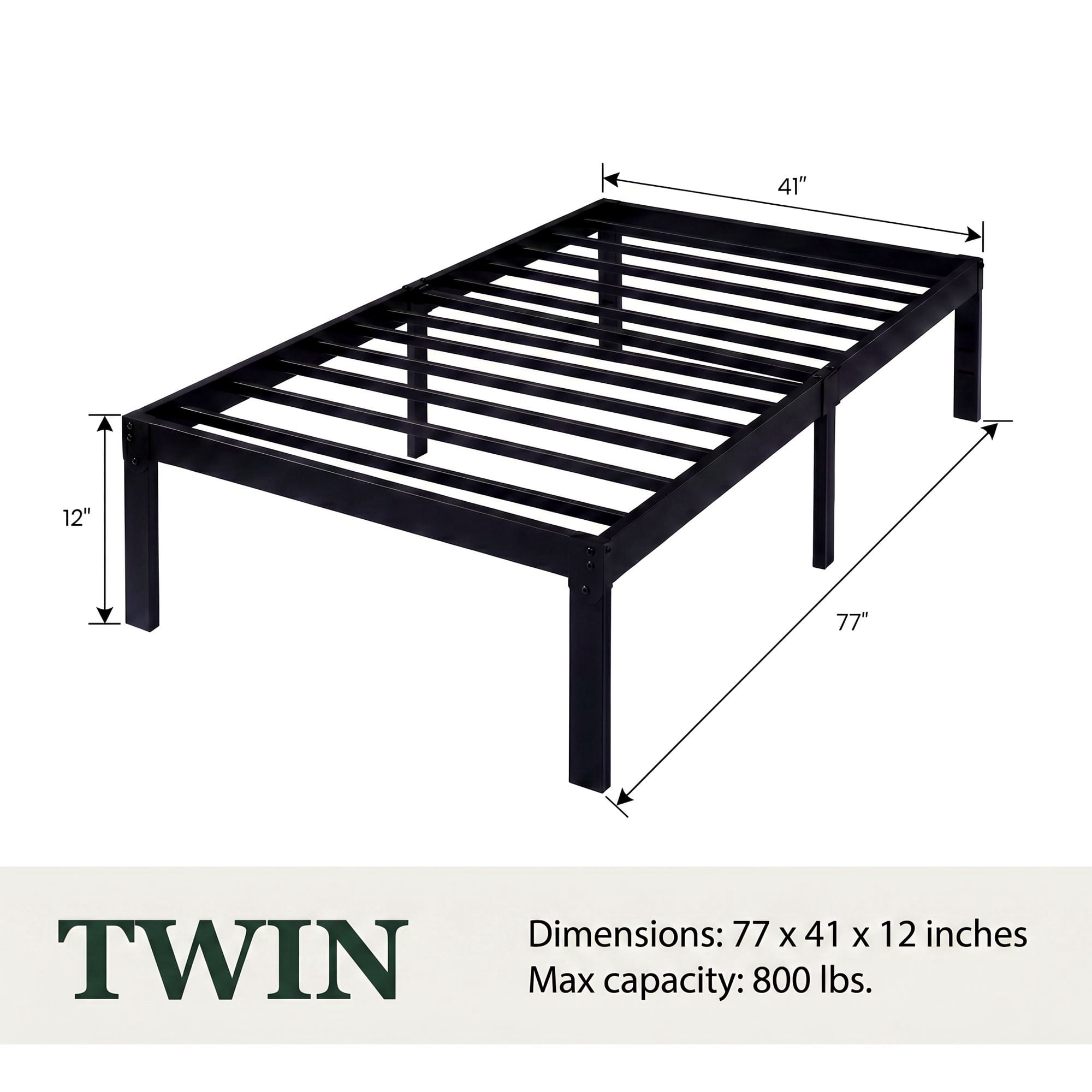 Amolife Heavy Duty Twin Size 12'' Metal Platform Bed Frame with Ample Under Bed Storage Space, Black