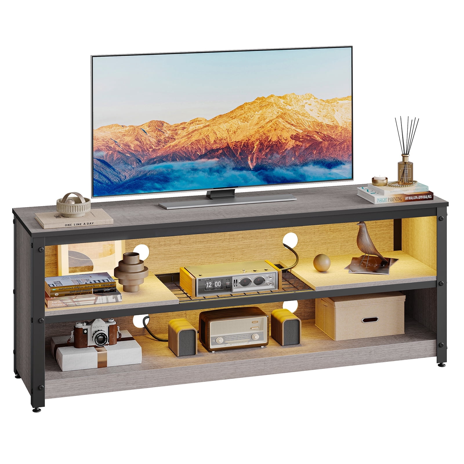 Bestier LED TV Stand for 50 55 60 Inch TV, Modern Entertainment Center Media Console with Adjustable Shelf for Living Room Bedroom, Gray