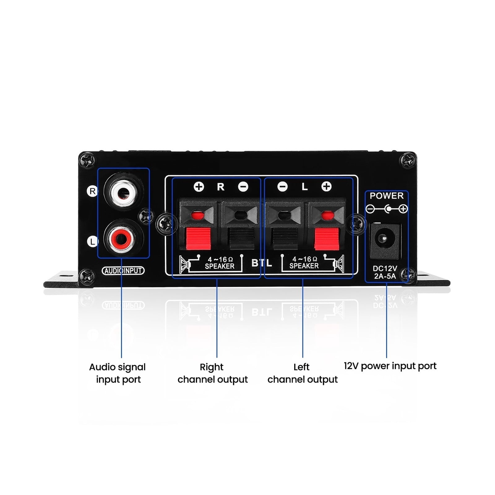 Mini Channel Stereo Power Amplifier Portable Sound Amplifier AUX Input Speaker Amp for Car and Home ,Bass & Treble Control
