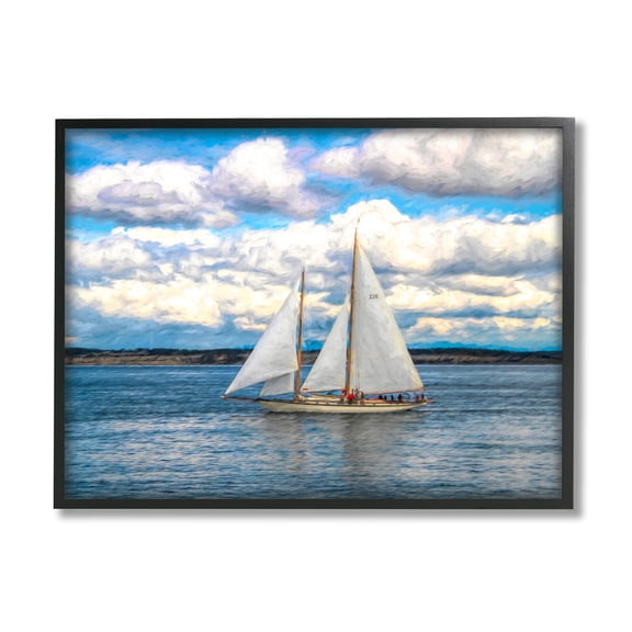 Stupell Industries Quaint Sailboat Floating Ocean Fluffy White Clouds Framed Wall Art, 30 x 24, Design by Nan