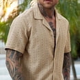 thumbnail image 5 of Ceisia Men's Casual Short Sleeve Button Down Shirt Open Weave Breathable and Elastic Waist Drawstring Shorts Two Piece Set Gifts for Father Multicolor L, 5 of 8