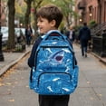 thumbnail image 3 of HUIACONG Blue Shark Print School Backpack for Kids Age 5-16, Water Resistant Bookbag with Adjustable Cushioned Straps, Multi Pockets Lightweight Sturdy Daypack for School Travel, 3 of 7