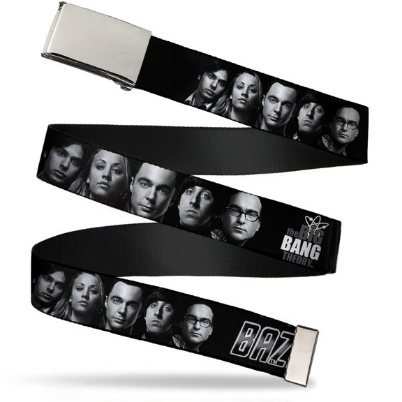 Adjustable Belt, Clamp Buckle, Cut-to-Fit, The Big Bang Theory Group Bazinga Black White