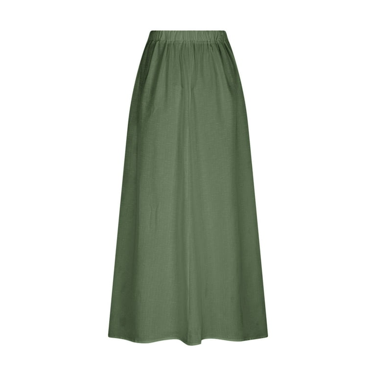 Maplenight Womens Plus Size Maxi Skirt Solid Color Casual Elastic