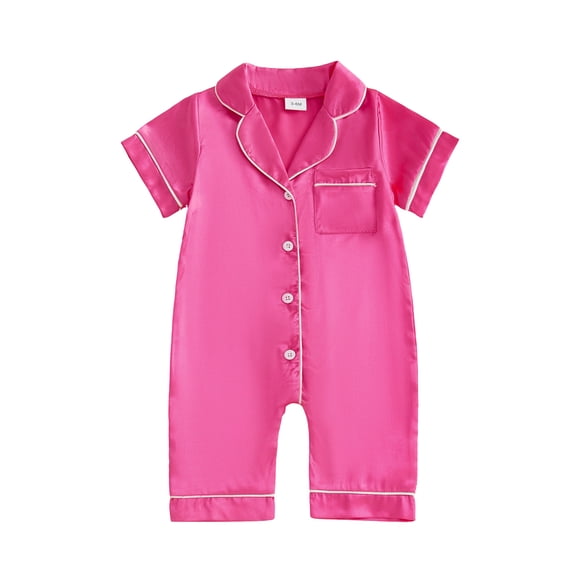 Cenuakty Baby0-24M Jumpsuit Casual Short Sleeve Lapel Collar Contrast Line Button Up Romper Footless Newborn Pajamas