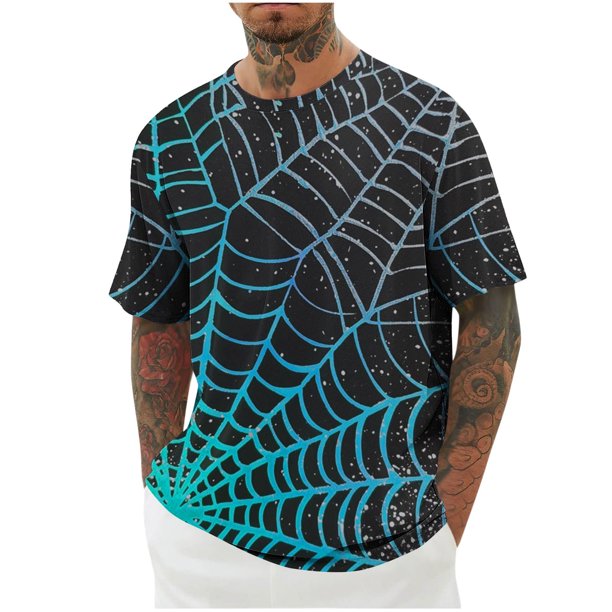 Mens Camisas de Manga Corta Impresión Casual Deportes Cuello Redondo Blusa, Poliéster Ligero para la Primavera Verano Al Aire Libre Uso Diario