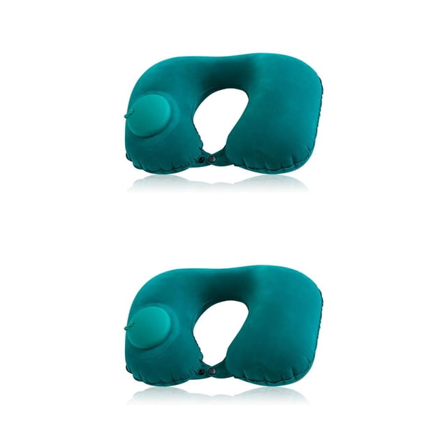 Cateissary Air Flight Inflable en forma de U Almohada Oficina Avión Almuerzo Descanso Cuello Soporte Flocado Cojín Accesorio para exteriores Verde oscuro flocado 2piezas