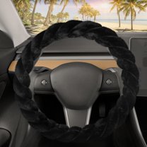 Twisted Fur Soft Black Steering Wheel Cover, Standard 15 Inch Size Fits Most Vehicles, Fuzzy Fluffy Car Steering Cover with Soft Faux Fur Touch, Car Accessories for Women