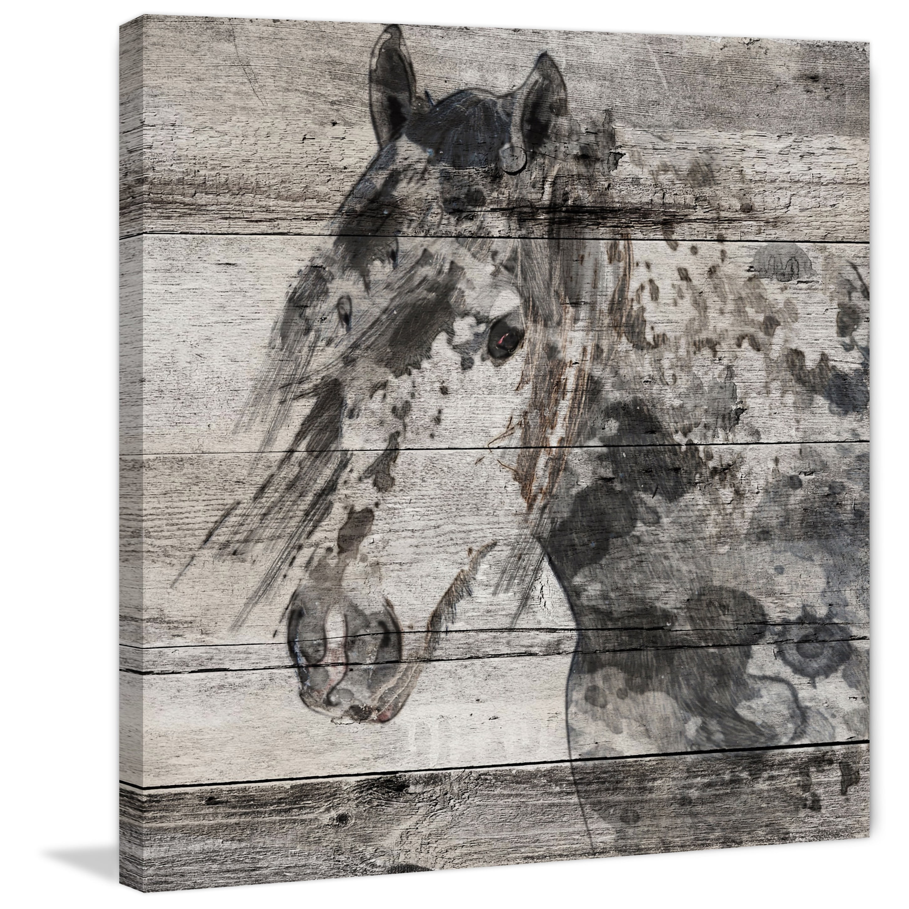 Marmont Hill "Dark Grey Horse" by Irena Orlov Painting Print on Wrapped Canvas