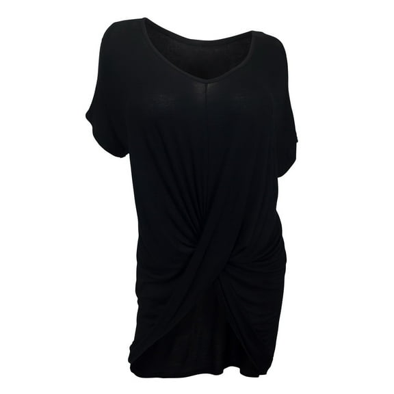 eVogues Plus Size Asymmetric Draped Front Asymmetric Tunic Top Black