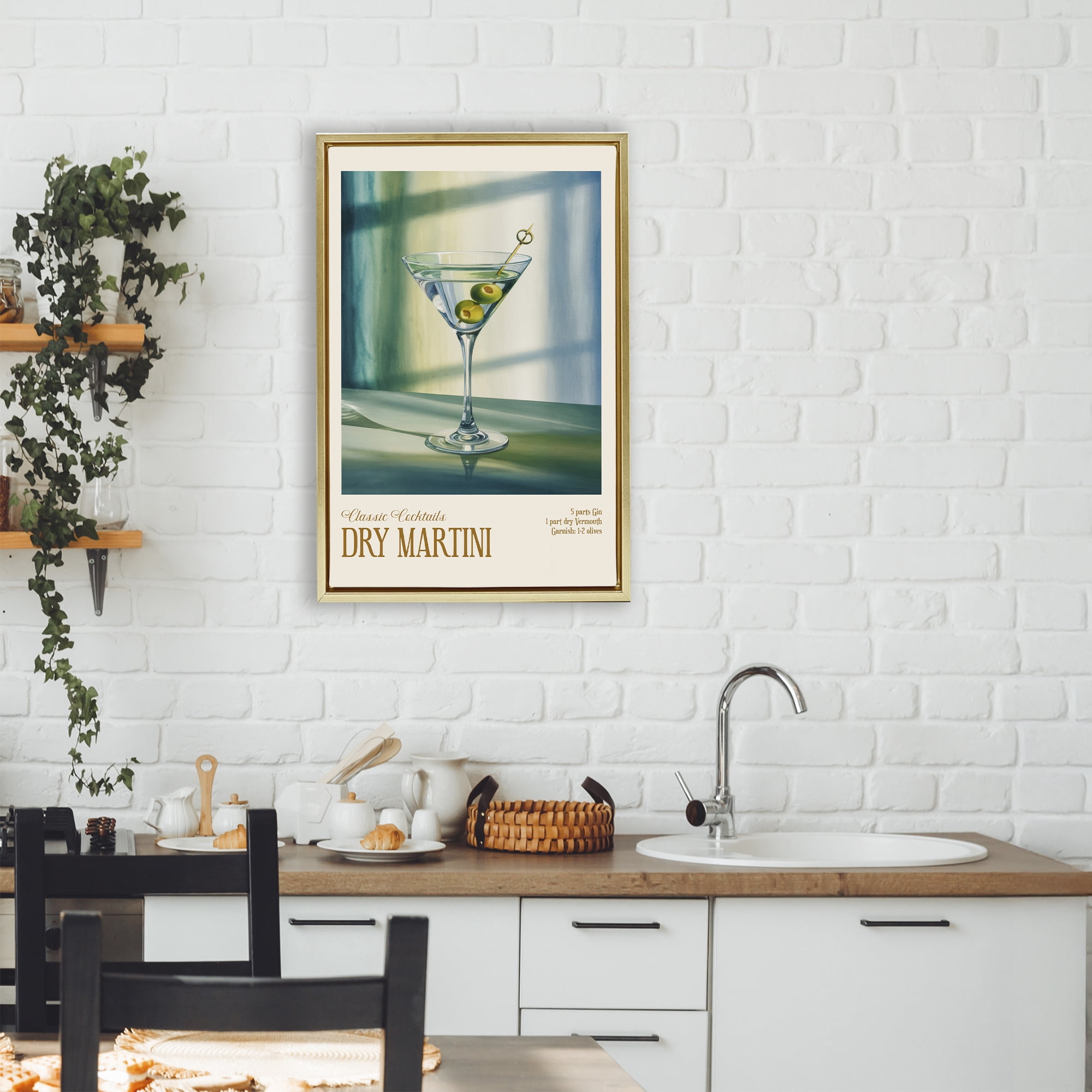 Stupell Industries Dry Martini on Surface Gold Framed Floater Canvas Wall Art, design by Andreas Magnusson