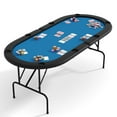 thumbnail image 1 of Towallmark 82 Inch 8 Player Poker Table, Oval Texas Holdem Table With Collapsible Legs, Padded Rails & Cup Holders, Portable Casino Style Game Table, Blue, 1 of 8