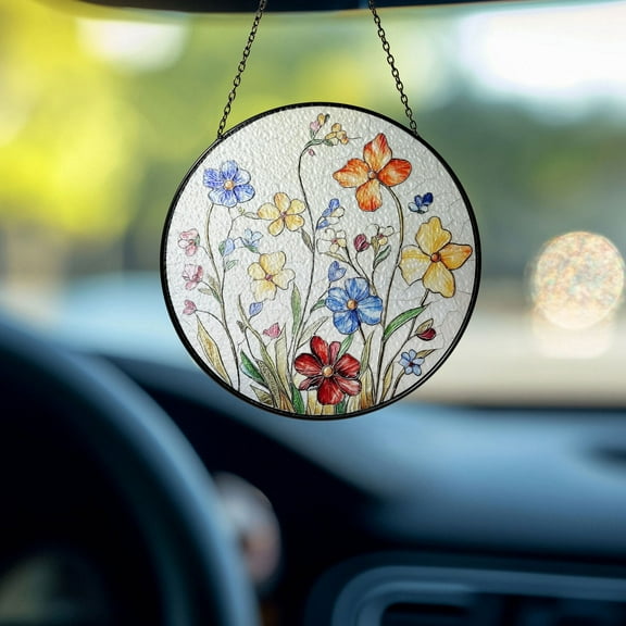 Stained Glass Suncatcher, Colorful Wildflowers Window Hanging, Spring Nature Decor, Vibrant Floral Ornament, Sun Catcher for Home & Car