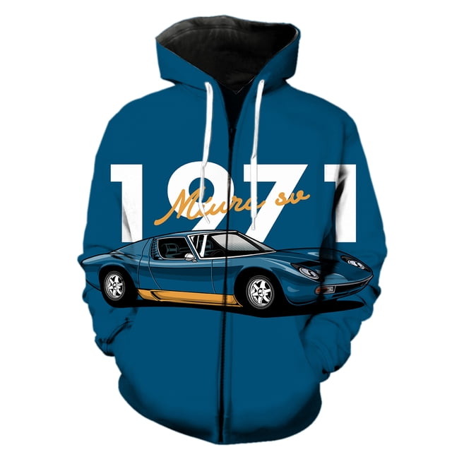 Sudadera con capucha y cremallera para hombre, diseño de coche clásico de dibujos animados, unisex, con estampado 3D, estilo hip hop, informal, de manga larga, genial.