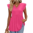 thumbnail image 4 of Women's Casual V Neck Babydoll Tank Top Sleeveless Ruffle Hem Peplum Shirt Hot Pink S, 4 of 6