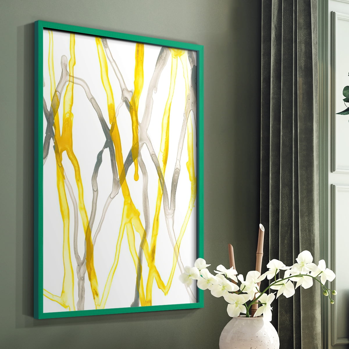 Runnel XX Framed Print in Green Solid Wood Framed Print No Nail Hanging