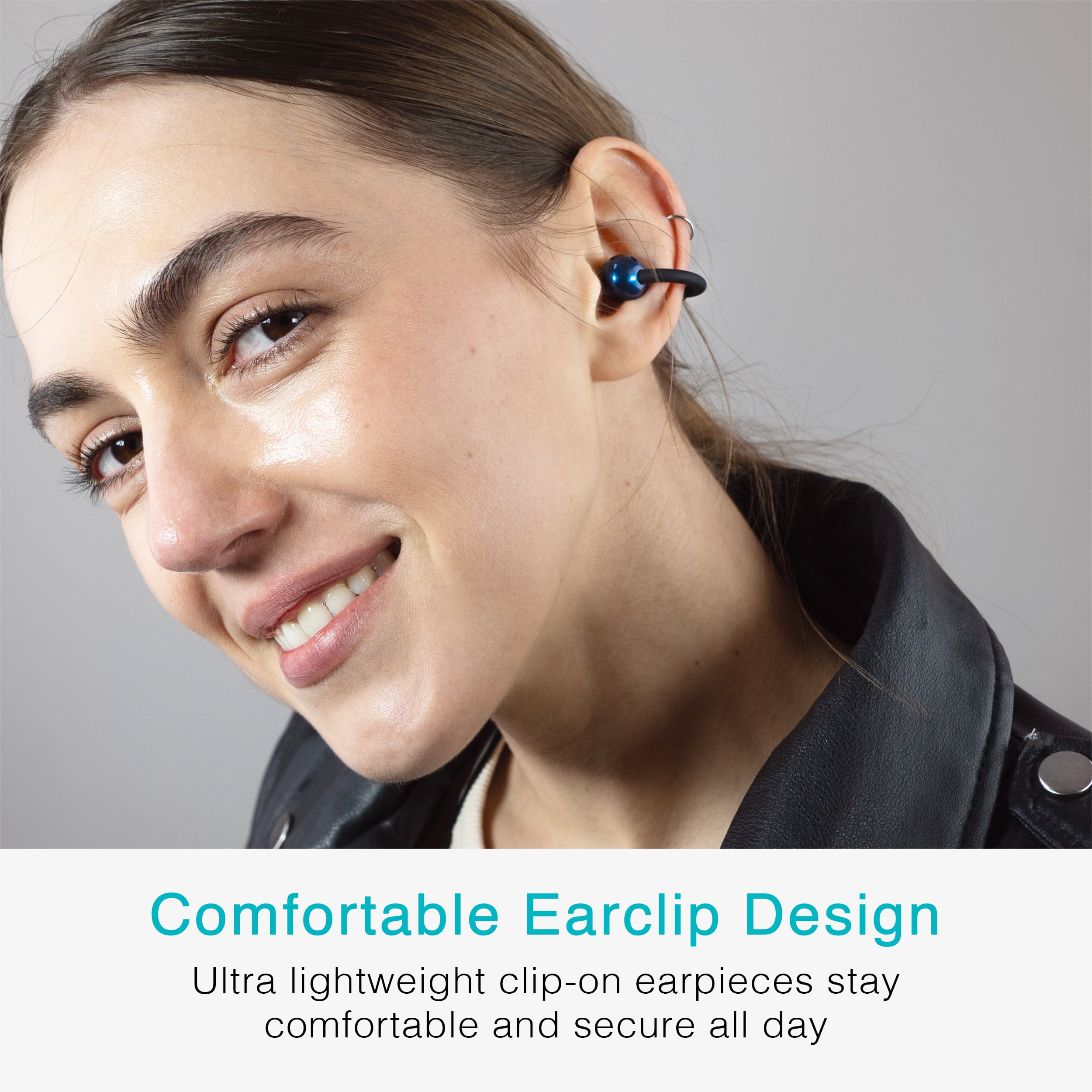 MEE audio Pebbles Air Open Ear True Wireless Earbuds: Earclip Headphones with Headset (Sapphire)