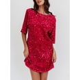 thumbnail image 6 of Niusricy Women's Sexy Sequin Mini Dress Ladies Sparkly Round Neck T-Shirt Dress Loose Casual Shiny A-line Dress Fashion Short Sleeve Open Back Tie-Up Evening Dress for Party Bar Club, 6 of 6