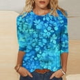 thumbnail image 2 of YUGYXL Deals Lounge 3/4 Sleeve Shirts for Women 2025 Fashion Flower Print Blouses Crew Neck Lightweight Cozy Tshirts Ladies Tunics Fit Tops Vacation Clothes, 2 of 5