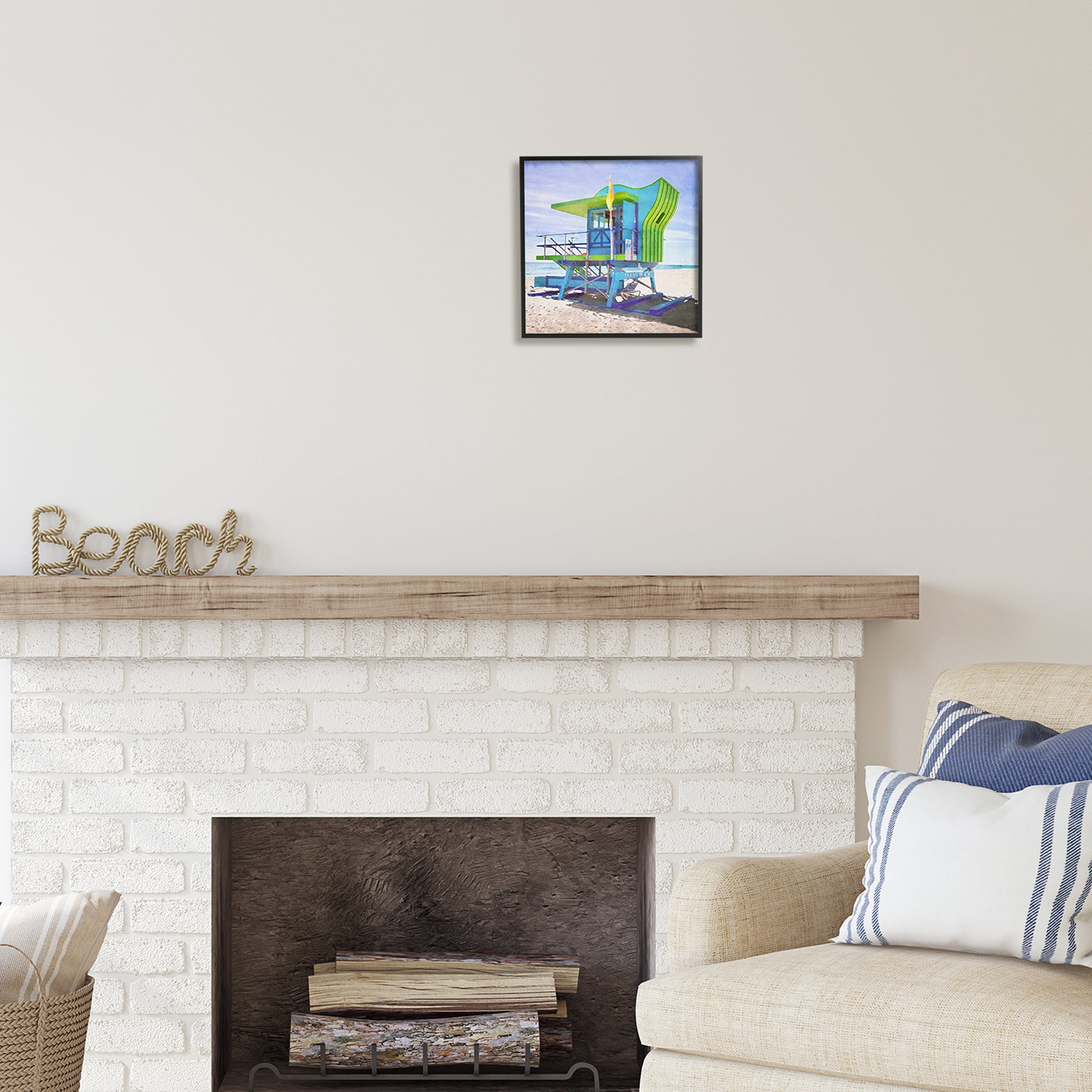 Stupell Industries Green Beach Hut Nature Painting Black Framed Art Print Wall Art, 12 x 12