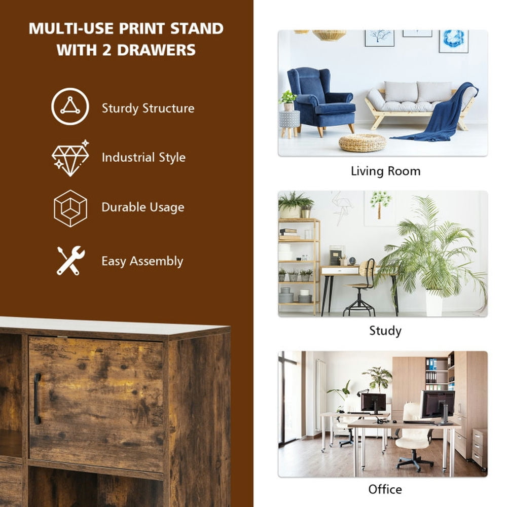 Demi Bonn Mobile File Cabinet with Lateral Printer Stand and Storage Shelves, Wood Filing Cabinet for Home Office, Brown